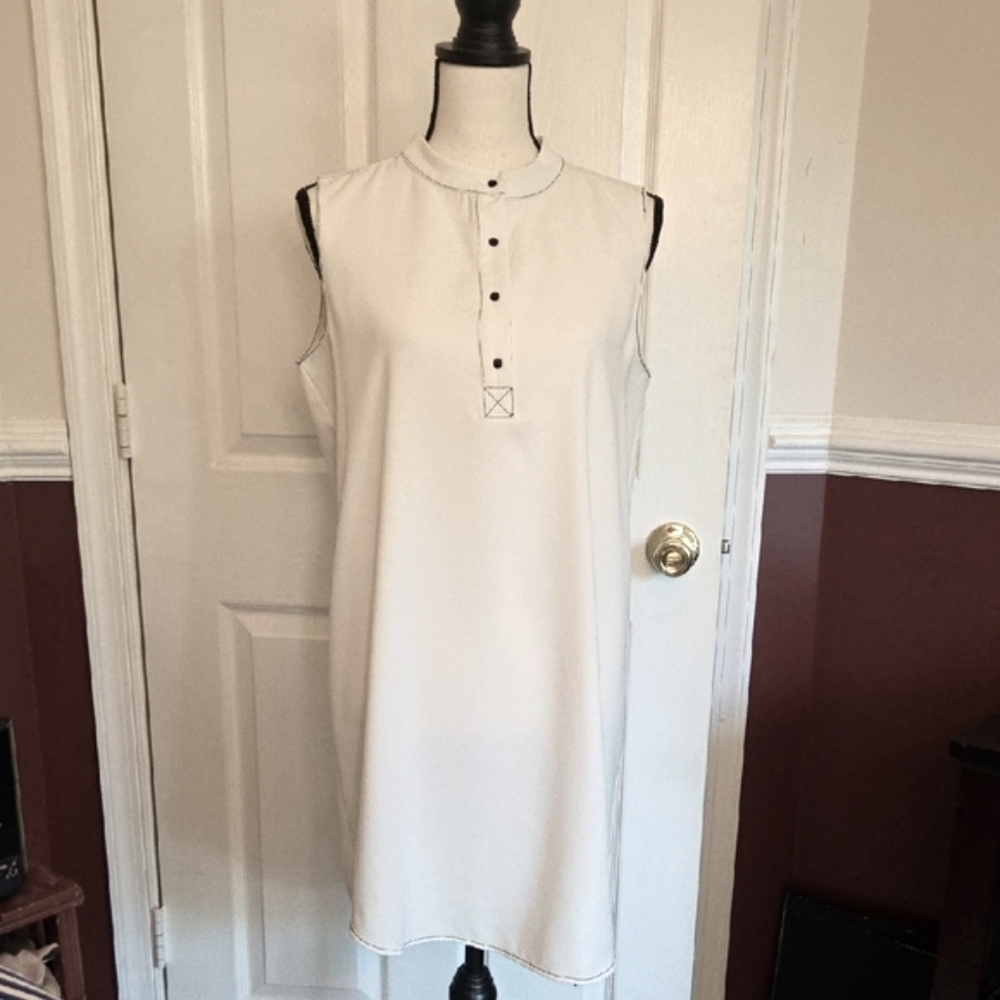 Zara Basic Sleeveless Off-white Dress with Button Detail